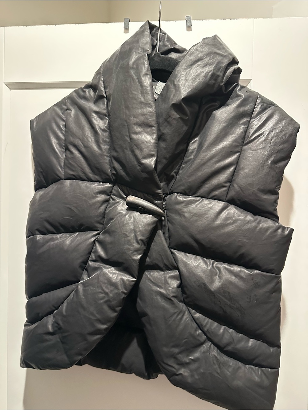 All Saints Vintage Black Down Puffer Vest with Wrap Front